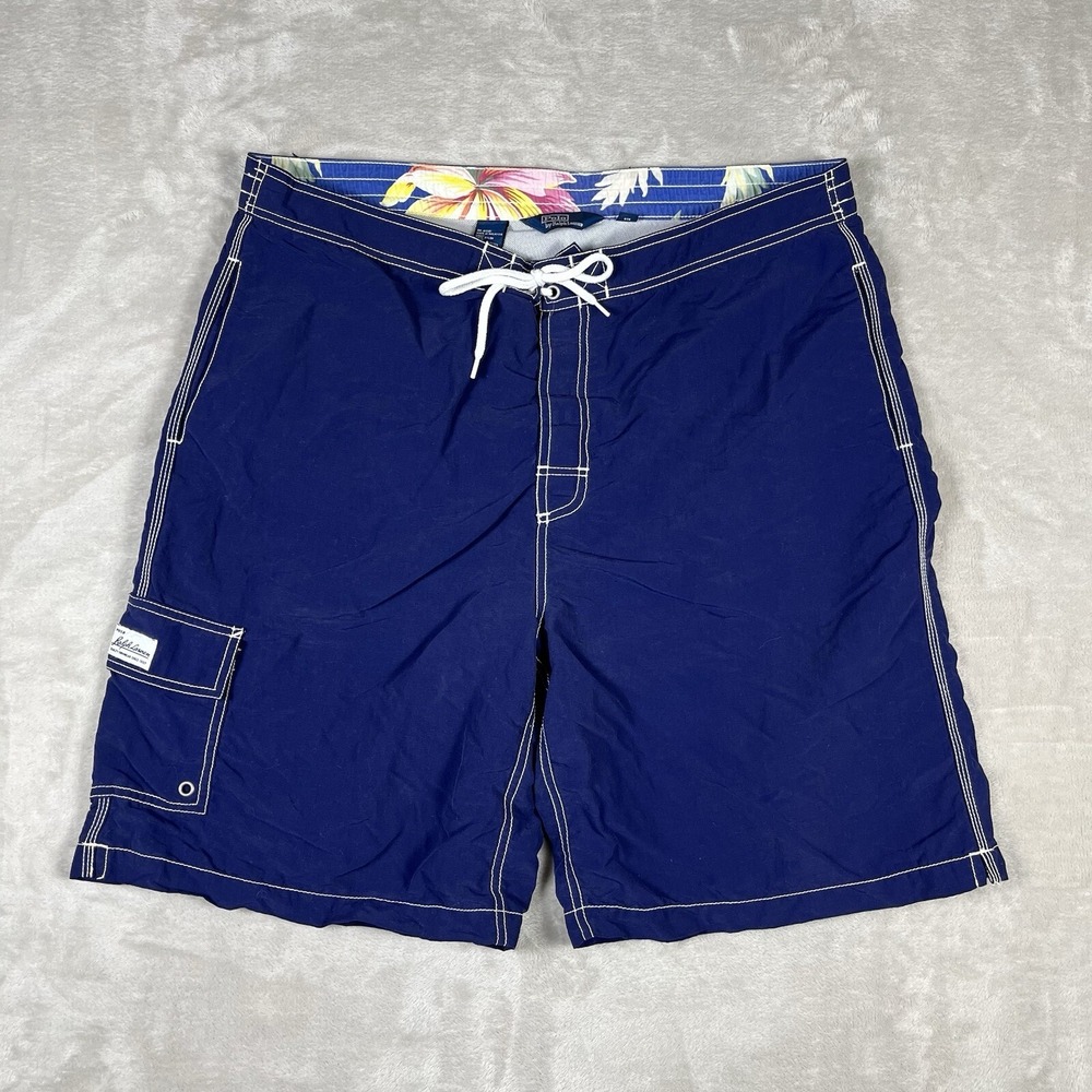 Vintage Polo Ralph Lauren Swim Trunks Mens 36 XL Blue Cargo 9" Inseam Mesh Liner